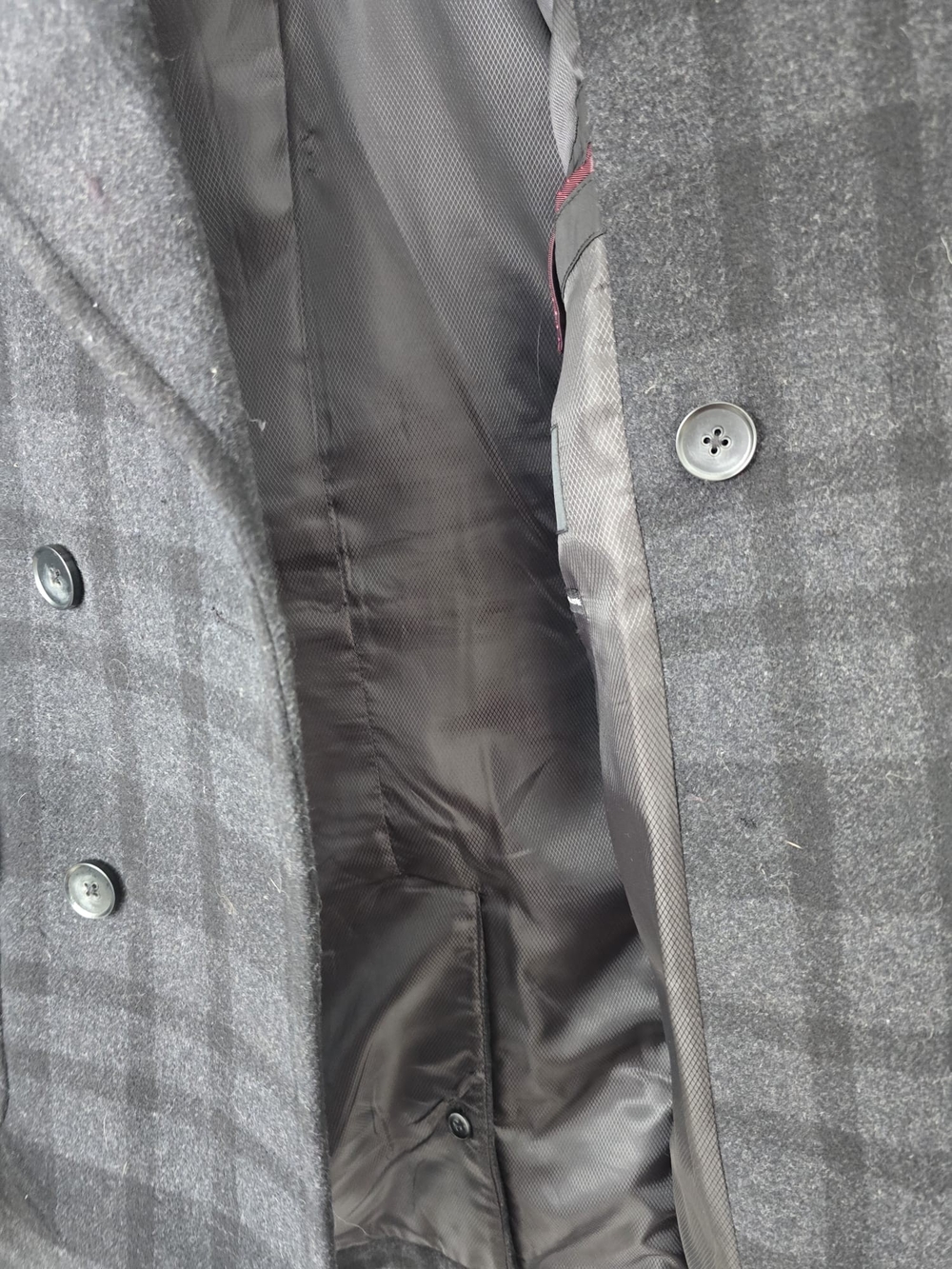 Men's Wool Blend Double Breasted Plaid Peacoat - Picture 5 of 8